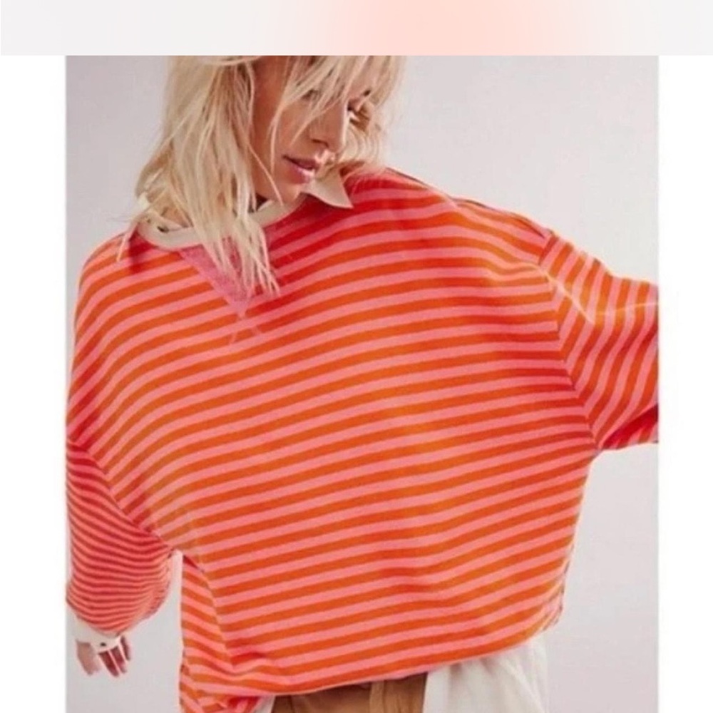 Free People Orange Striped Sweatshirt